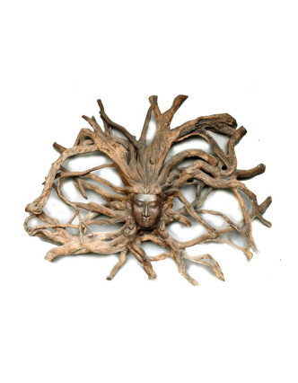 Dřevěná hlava Déví z kořene rambutanu, 190x160cm