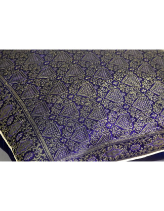 Fialový povlak saténový na polštář se zlatou výšivkou, zip, 40x40cm