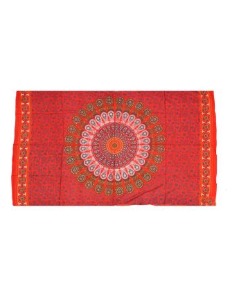 Červený sárong s ručním tiskem, floral design, 110x170cm