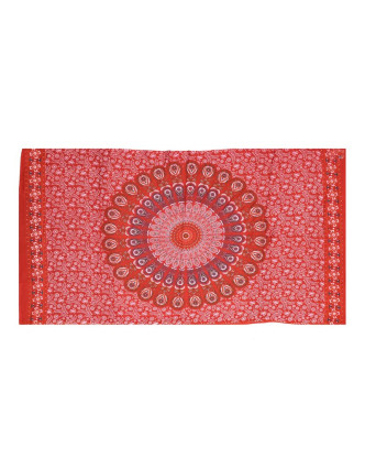 Červený sárong s ručním tiskem, floral design, 110x170cm