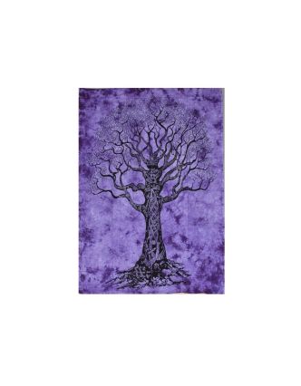 Přehoz, "Tree of life", fialový, černý potisk, 135x210cm