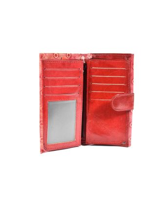 Peněženka, design "dots", malovaná kůže,červená, 10x20cm