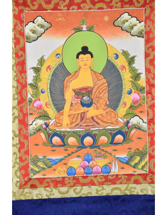 Tanka, Buddha Shakiamuni, modrý brokát, 55x85cm