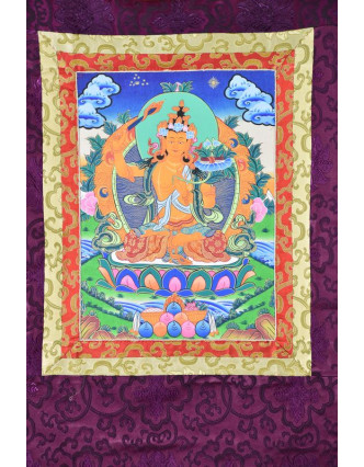 Thangka, Maňdžušrí, fialový brokát, 55x85cm