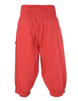 Červené lehké tříčtvrteční kalhoty s kapsami a elastickým pasem