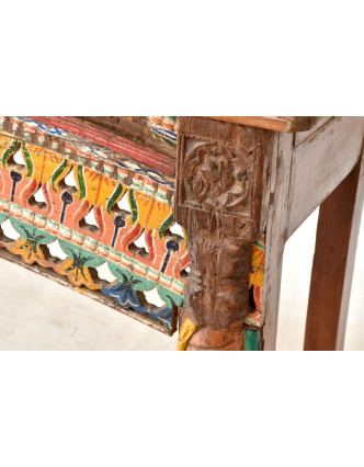 Starý konzolový stolek zdobený ruční řezbou, 140x40x77cm