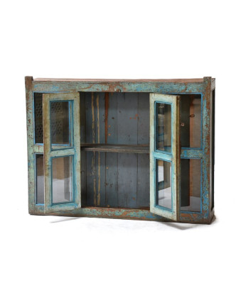 Prosklená skříň z antik teakového dřeva, 120x24x93cm