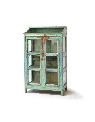 Prosklená skříň z antik teakového dřeva, 83x46x140cm