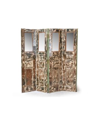 Staré kupecké dveře předělané na paravan se zrcadly, 180x185x3cm