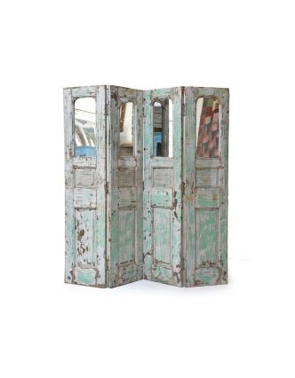 Staré kupecké dveře předělané na paravan se zrcadly, 180x185x3cm