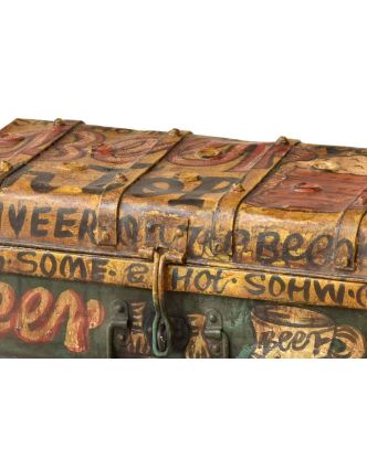 Plechový kufr, antik, malovaný, 57x33x19cm
