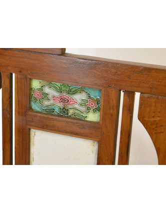 Lavice z antik teakového dřeva, zdobená keramickými dlaždicemi, 160x55x96cm