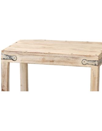 Dřevěná stolička z teakového dřeva, bílá patina, 45x30x47cm