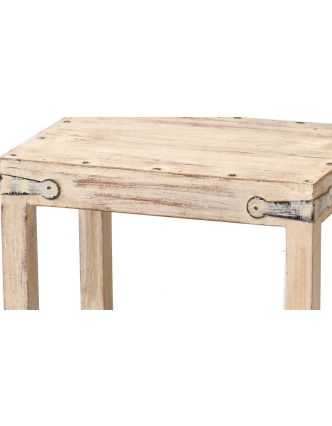 Dřevěná stolička z teakového dřeva, bílá patina, 37x27x39cm