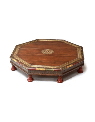 Starý osmiboký stolek z teakového dřeva, 72x72x15cm