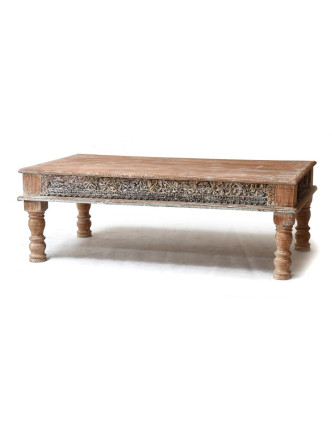 Konferenční stolek z antik teakového a mangového dřeva, ruční řezby, 139x76x46cm