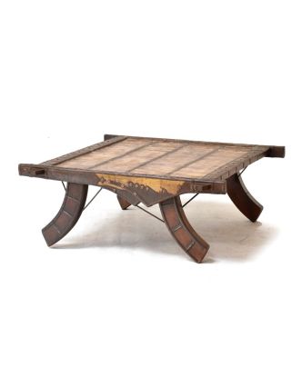 Konferenční stolek vyrobený ze starého povozu, teak, 100x100x39cm