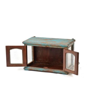 Prosklená skříňka z antik teakového dřeva, 56x32x36cm