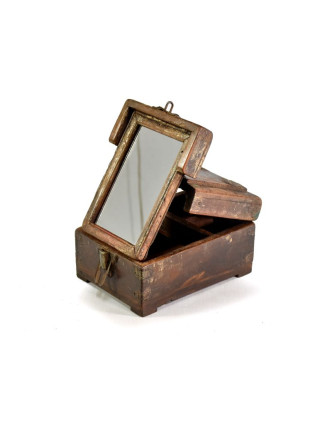 Šperkovnice se zrcadlem z antik teakového dřeva, 14x20x12cm