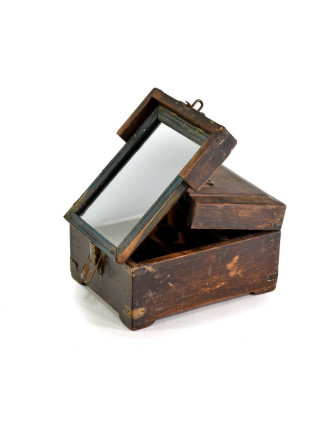 Šperkovnice se zrcadlem z antik teakového dřeva, 15x20x11cm