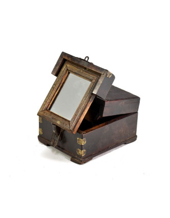 Šperkovnice se zrcadlem z antik teakového dřeva, 14x16x10cm