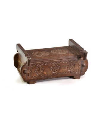 Antik dřevěná truhlička, ruční řezby, mango, 32x21x11cm