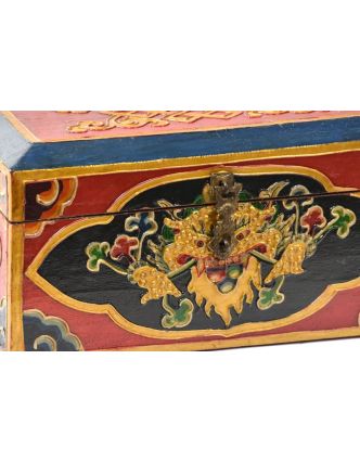 Dřevěná truhlička, tibetský design-Cheppu, malovaná, 21x11x12 cm