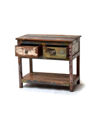 Odkládací stolek se šuplíky z antik teakového dřeva, 69x40x60cm