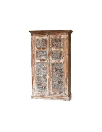 Skříň z antik teakového a mangového dřeva, ruční řezby, 103x45x172cm
