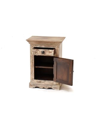 Noční stolek z antik teakového dřeva, ruční řezby, 47x32x66cm