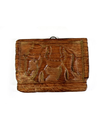 Starý, ručně vyřezávaný dřevěný panel z mangového dřeva, 16x12cm