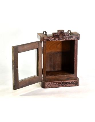 Prosklená skříňka z antik teakového dřeva, 26x18x38cm