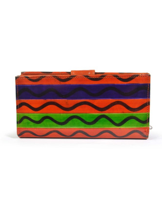 Velká peněženka design "Stripes and waves", ručně malovaná kůže,oranž.,23x12cm