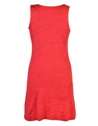Červené šaty bez rukávu, potisk mandaly a barevná výšivka