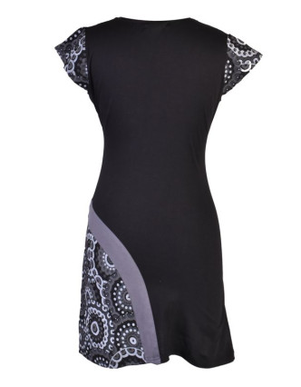 Černo-šedé šaty s krátkým rukávem a potiskem mandal, výšivka