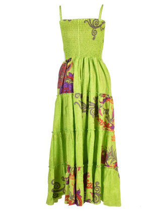 Dlouhé zelené šaty naramínka "Flower " žabičkování