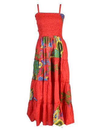 Dlouhé červené šaty naramínka "Flower " žabičkování
