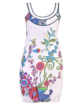 Bílé  balonové šaty bez rukávu "Flower design", kapsy