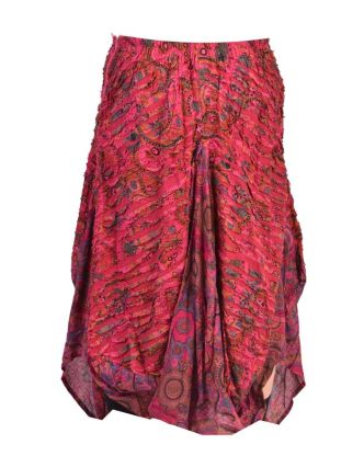 Dlouhá růžová balonová sukně s kapsami, kombinace tisků, zip