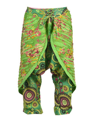 Dlouhé zelené turecké kalhoty se sukní "Patchwork design", elastický pas