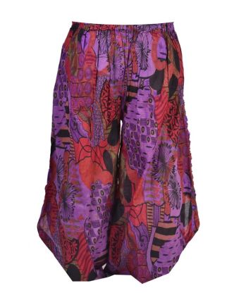 Dlouhé fialové balonové kalhoty se sukní "Patchwork design", elastický pas