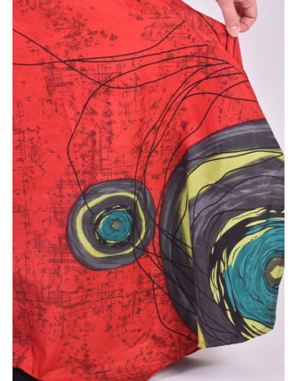 Červené zvonové kalhoty s vysokým pasem, "Mandala design"