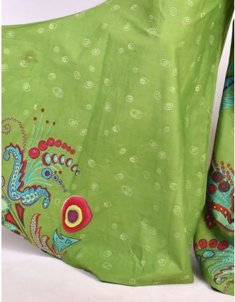 Zelené zvonové kalhoty s vysokým pasem, "Flower design", žabičkování