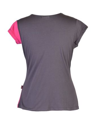 Šedo-růžové tričko s krátkým rukávem, V výstřih