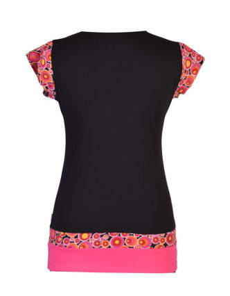 Černo-růžové tričko, kapsami a krátkým rukávem, Bubble print