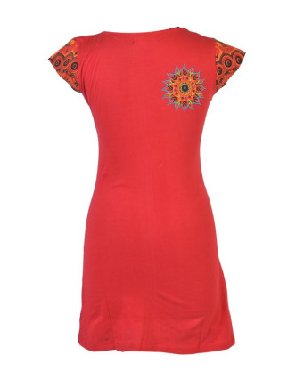 Červené šaty s krátkým rukávem, Peacock design, výšivka