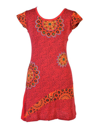 Červené šaty s krátkým rukávem, Peacock design, výšivka