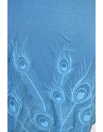 Modré šaty s límcem, bez rukávu, potisk Peacock