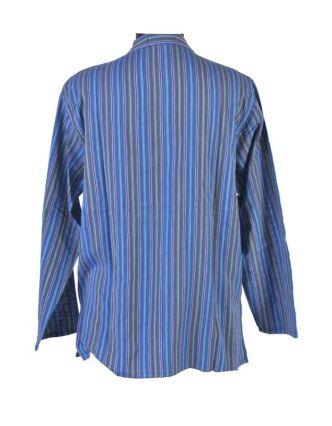 Pruhovaná pánská košile-kurta s dlouhým rukávem a kapsičkou, modro-fialová