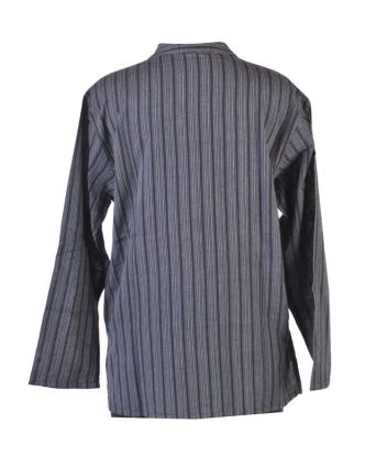 Pruhovaná pánská košile-kurta s dlouhým rukávem a kapsičkou, šedo-černá